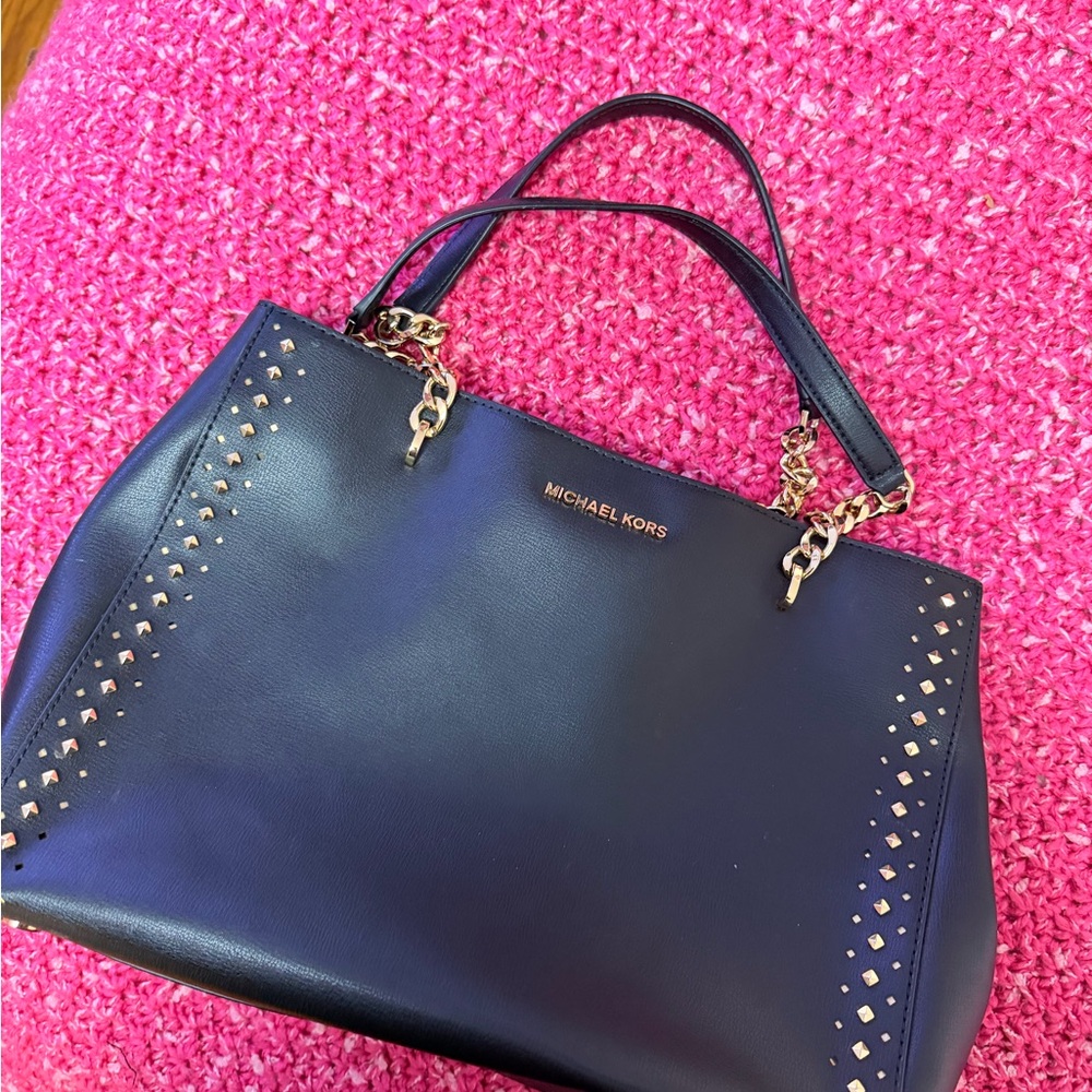 Michael Kors Dark Blue Studded Shoulder Bag